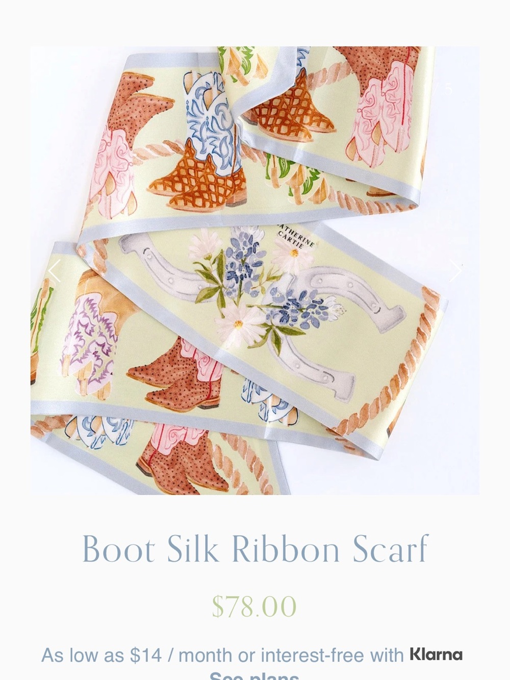 Catherine Cartie Boot Silk Ribbon Scarf in Pastel Yellow